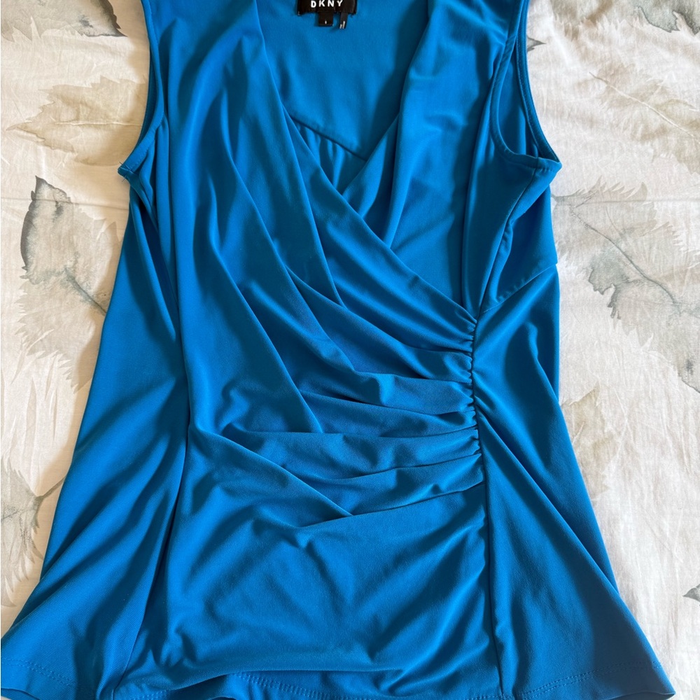 DKNY Vibrant Blue Ruched Sleeveless Blouse